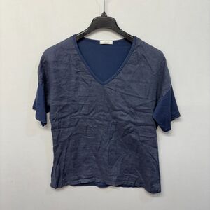 Baci Women Short Sleeve Blouse Top Shirt Size Large Cotton Linen Blend D032 -14